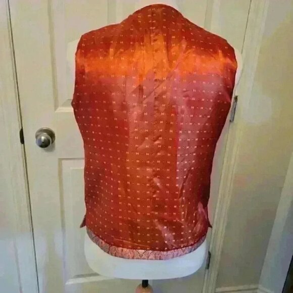 Tapestry Paisley Orange Vest Prom Formal Party Wedding Pockets Mens Size M - Picture 9 of 9